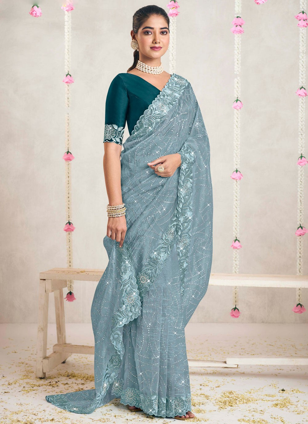 Traditional Weaving Zari Teal Silk S12738