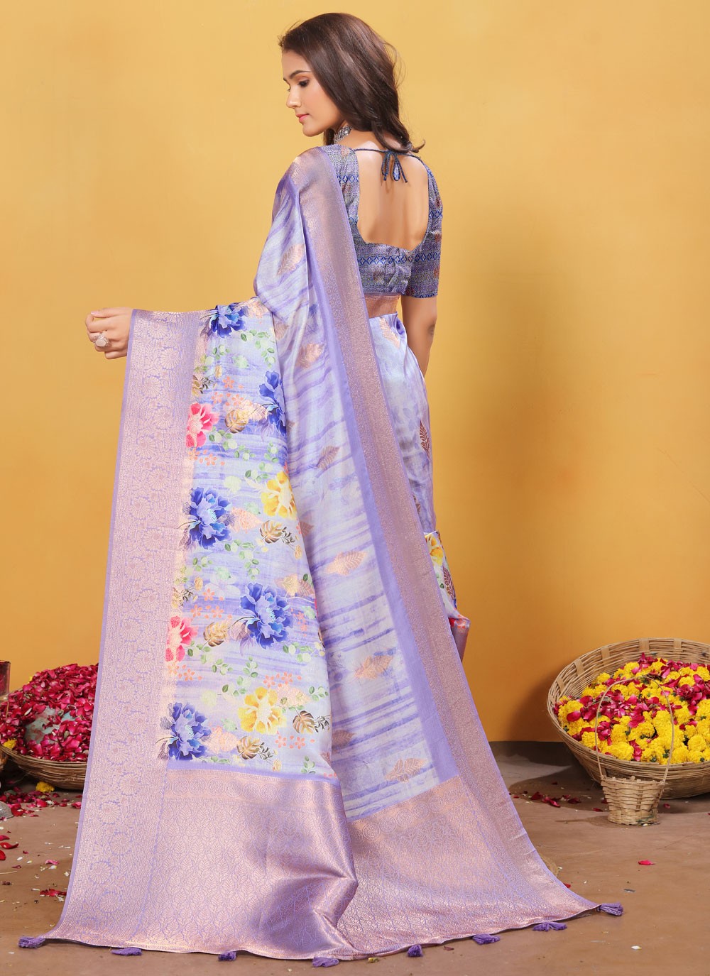 Digital Print Silk Lavender Traditional Saree S15523