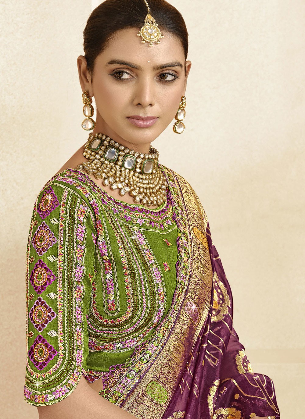 Cut Work Silk Purple Traditional Saree S15460