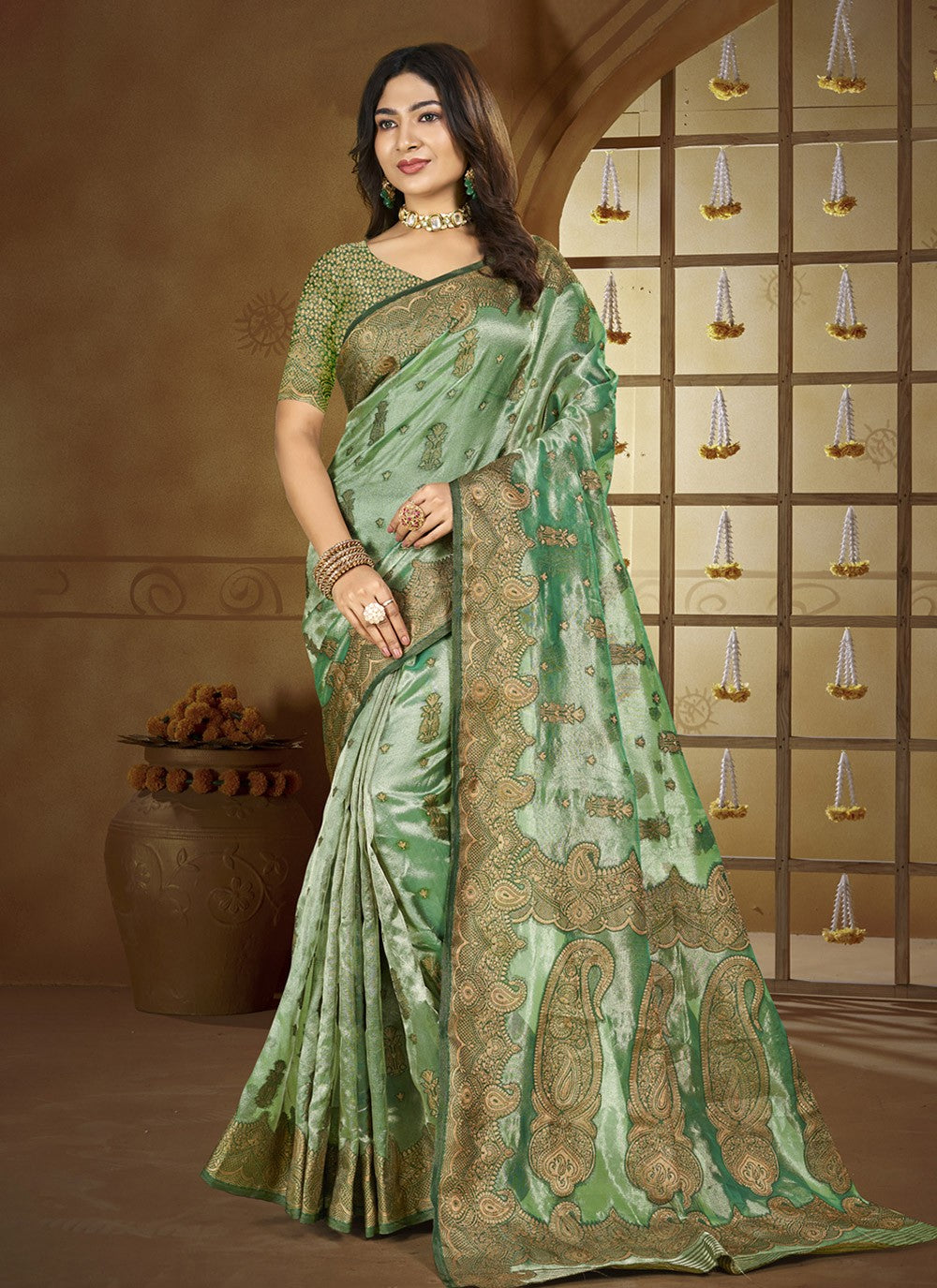 Trendy Saree Weaving Zari Green Silk Saree S12728