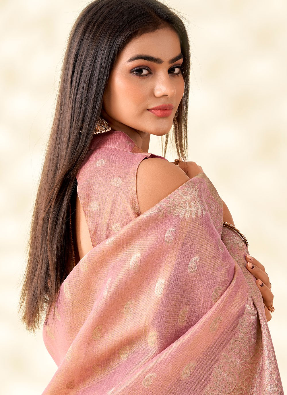 Pink Silk Trendy Saree Buttis, Weaving Zari, Zari S17895
