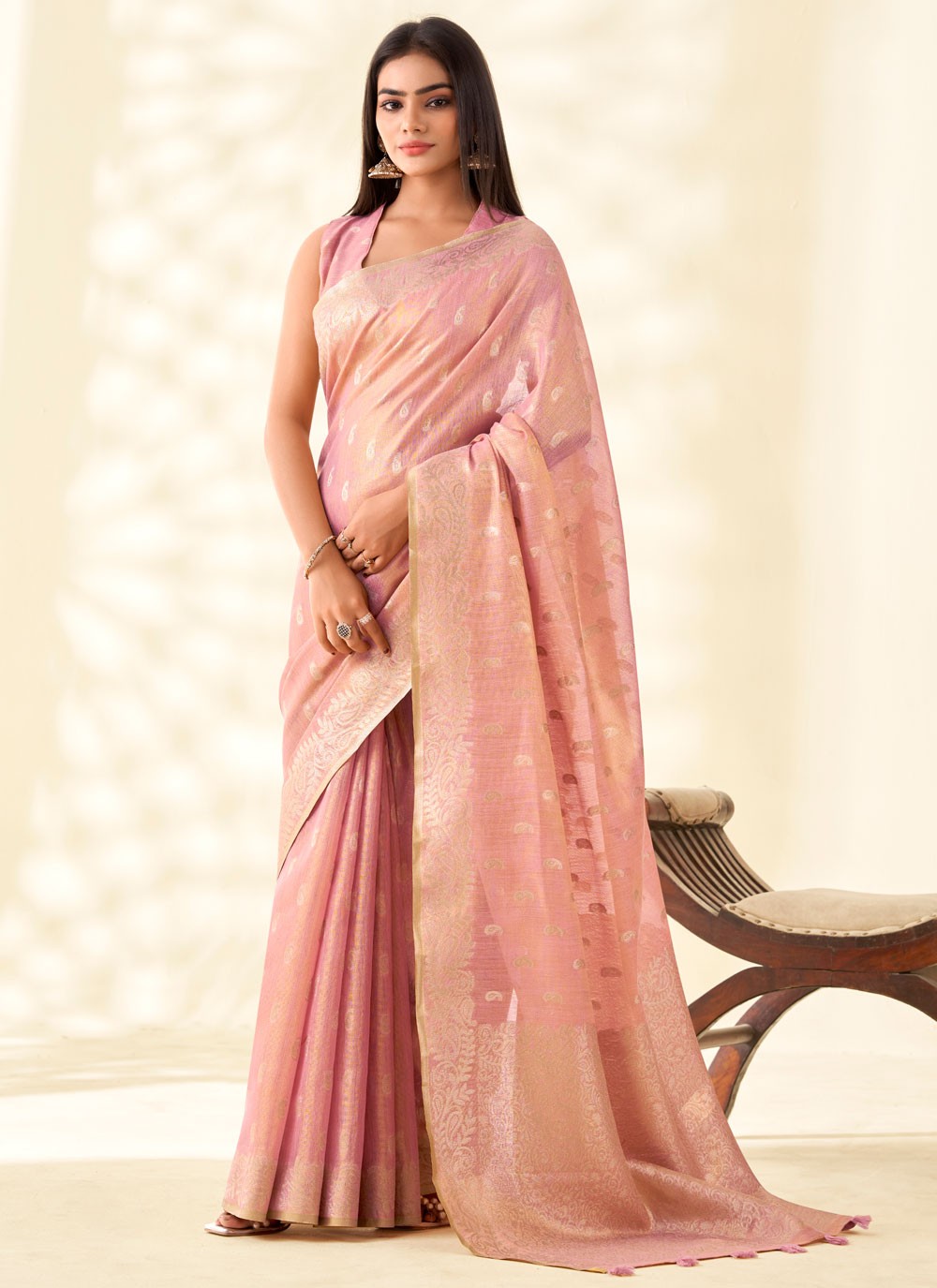 Pink Silk Trendy Saree Buttis, Weaving Zari, Zari S17895