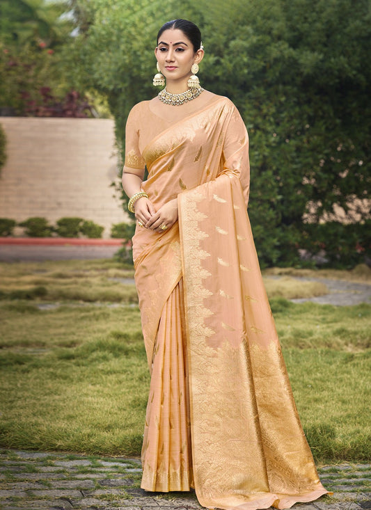 Weaving Zari Silk Peach Saree S14487
