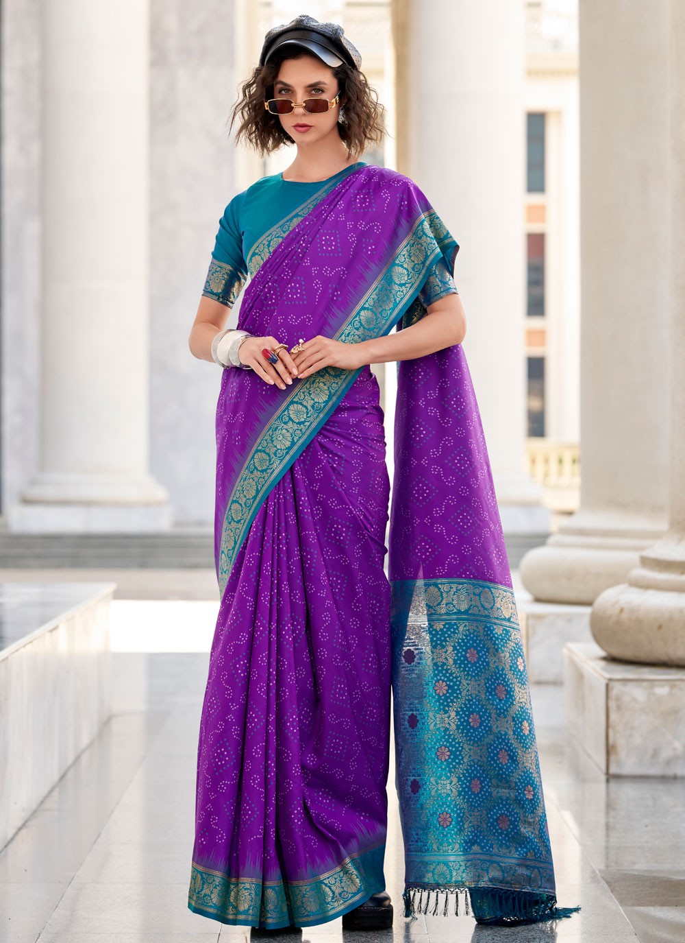 Designer Foliage Prints Violet Silk Saree S13729