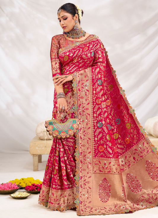 Pink Silk Trendy Saree Fancy Work S19615