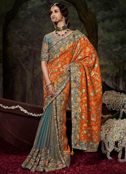 Grey Silk Trendy Saree Embroidered S20490