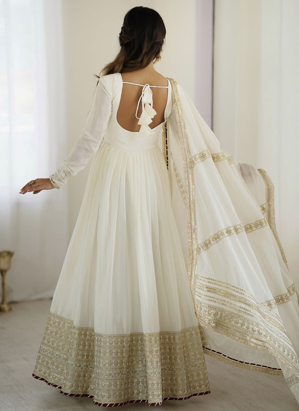 Anarkali Embroidered, Sequins, Zari White T7624