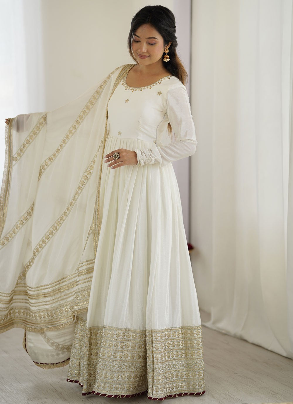 Anarkali Embroidered, Sequins, Zari White T7624