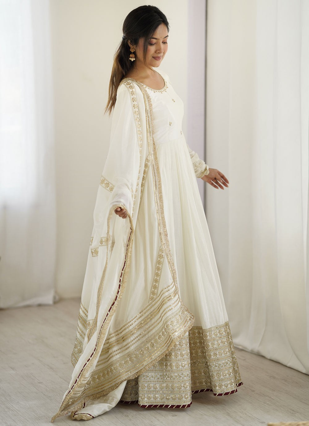 Anarkali Embroidered, Sequins, Zari White T7624