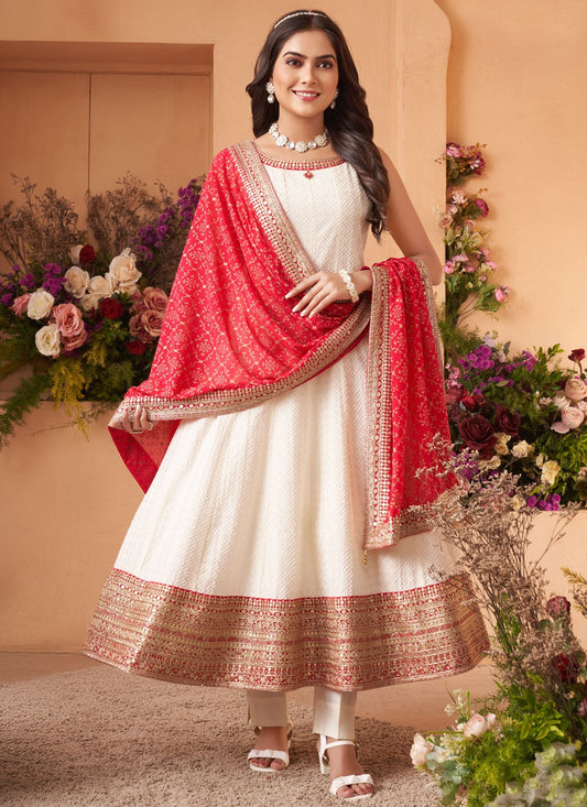 Anarkali Jacquard Work, Zari White T7600