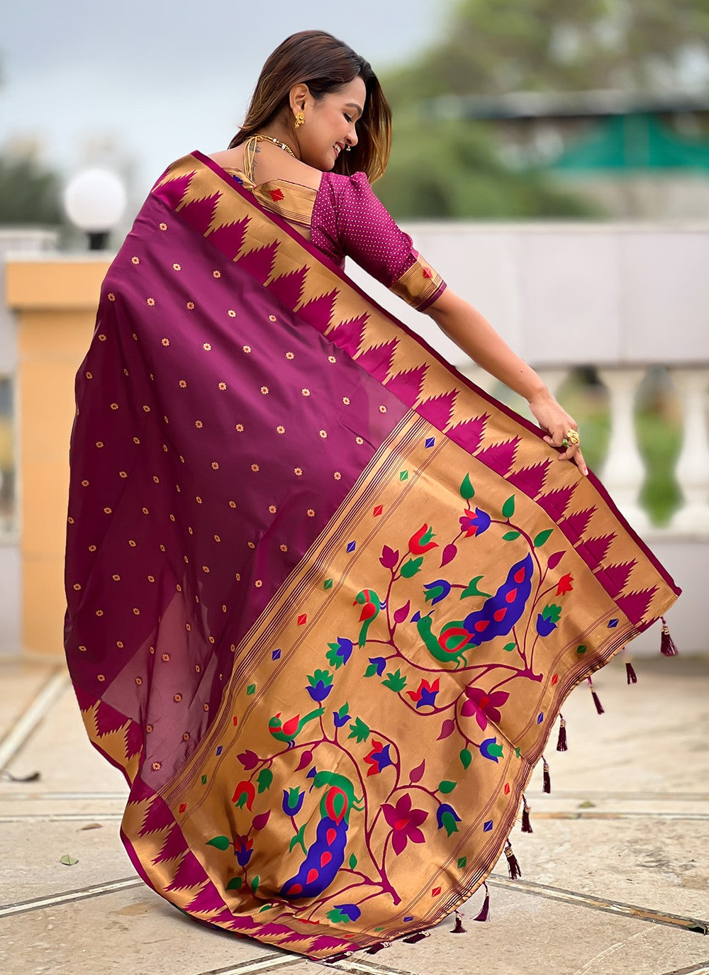 Wine Silk Classic Saree Jacquard Work, Meenakari S18365