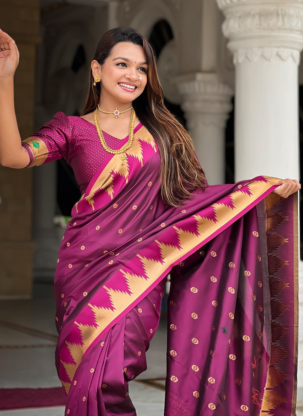 Wine Silk Classic Saree Jacquard Work, Meenakari S18365