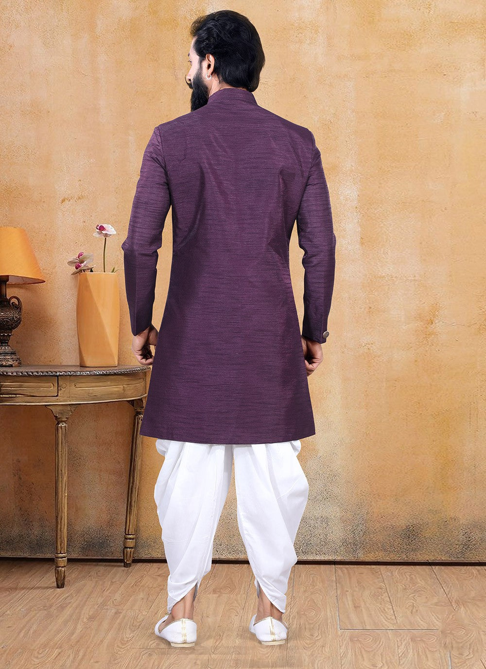 Fancy Work Silk, Velvet Wine Dhoti Kurta - M3377
