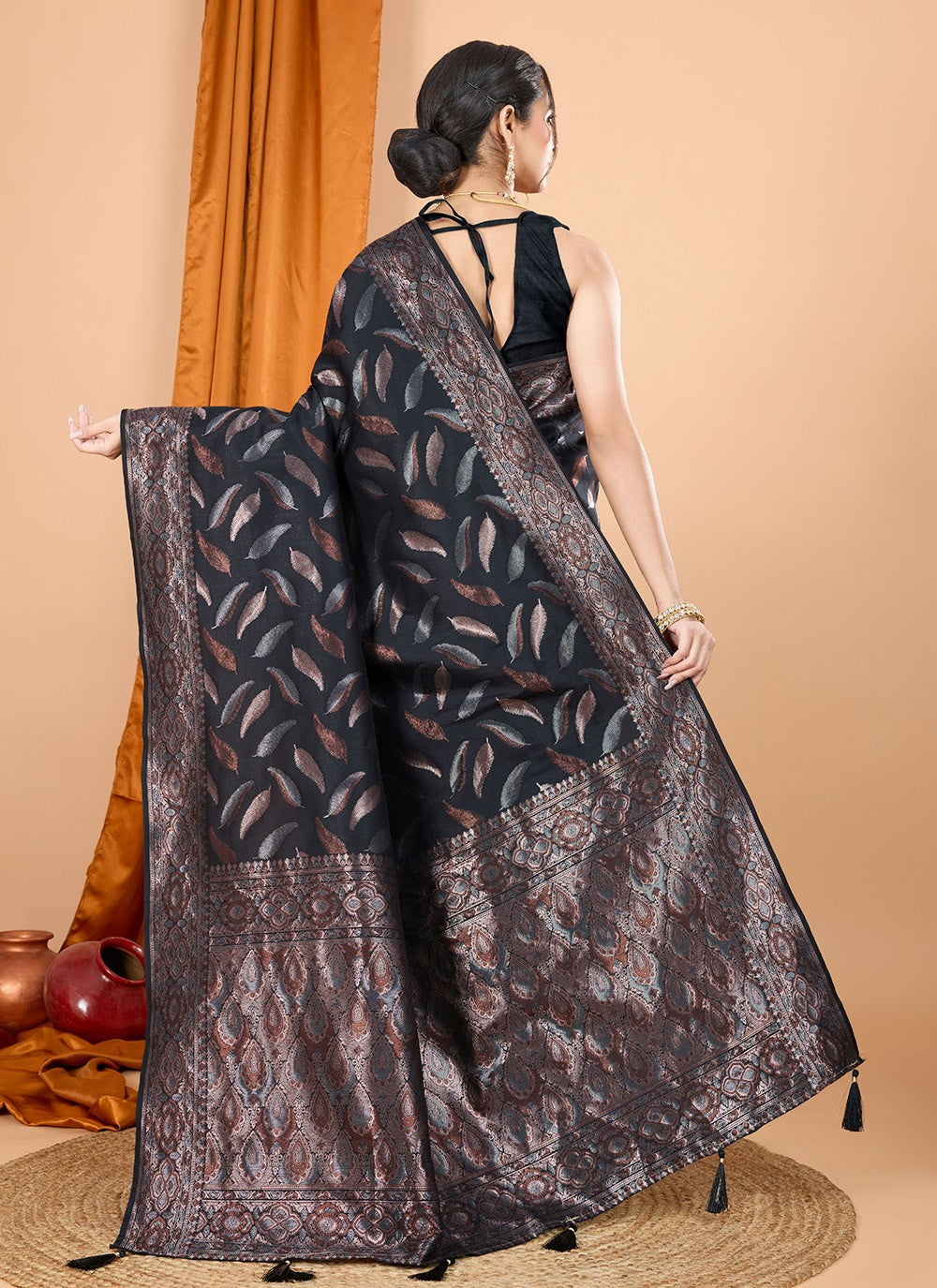 Woven Silk Black Classic Saree S15097
