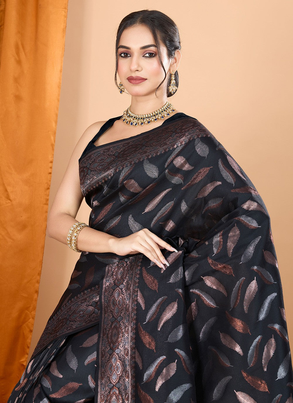 Woven Silk Black Classic Saree S15097