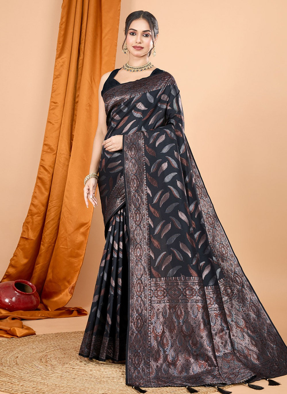 Woven Silk Black Classic Saree S15097