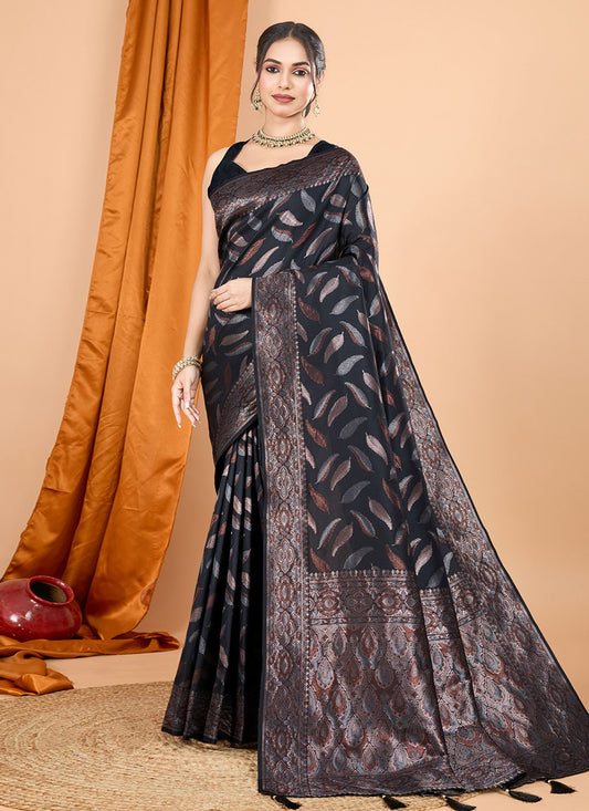 Woven Silk Black Classic Saree S15097