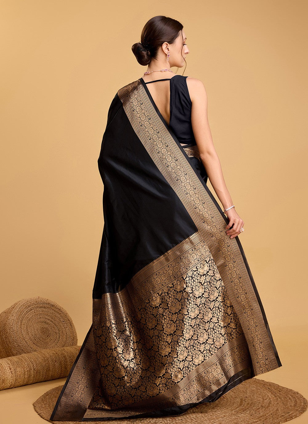 Woven Silk Black Saree S13854