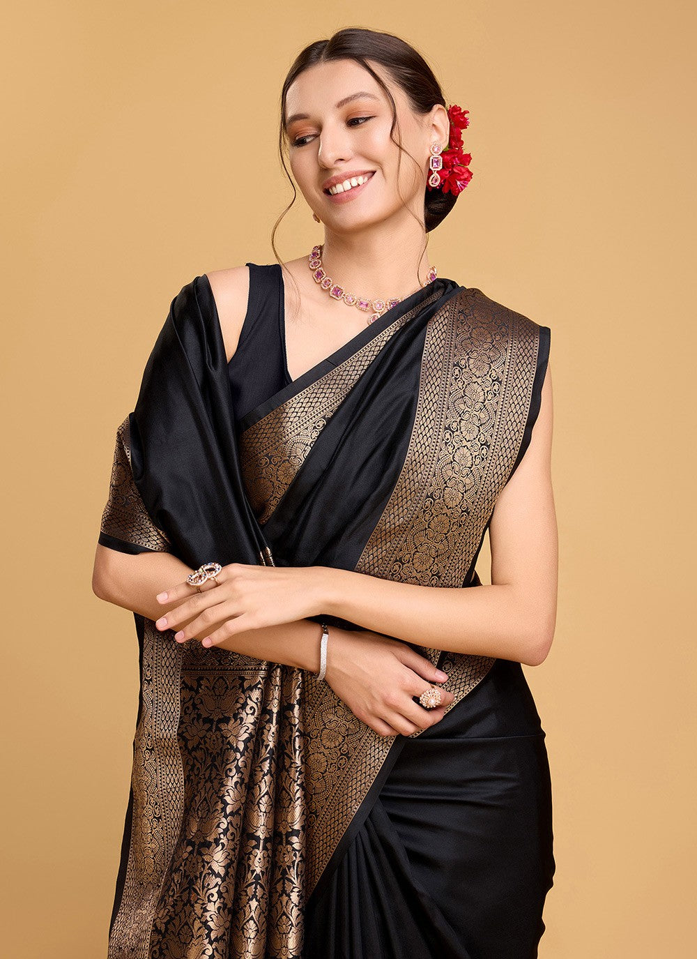 Woven Silk Black Saree S14090