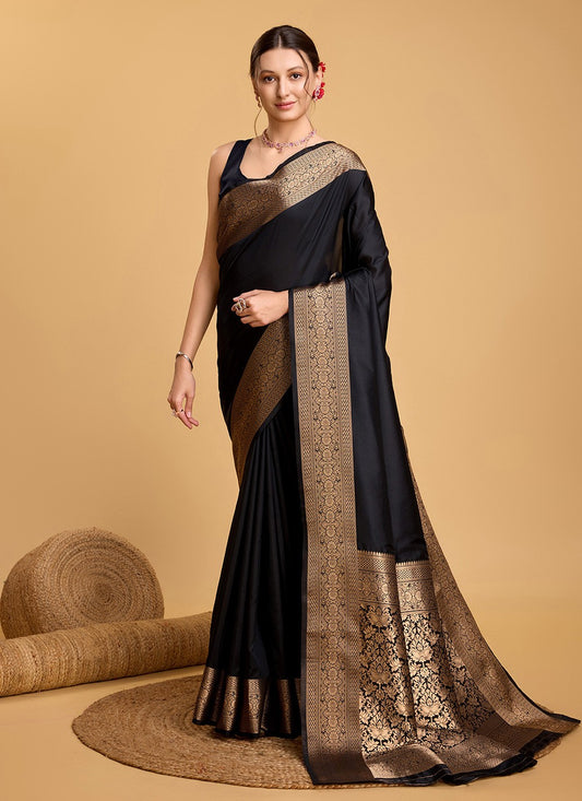 Woven Silk Black Saree S13854
