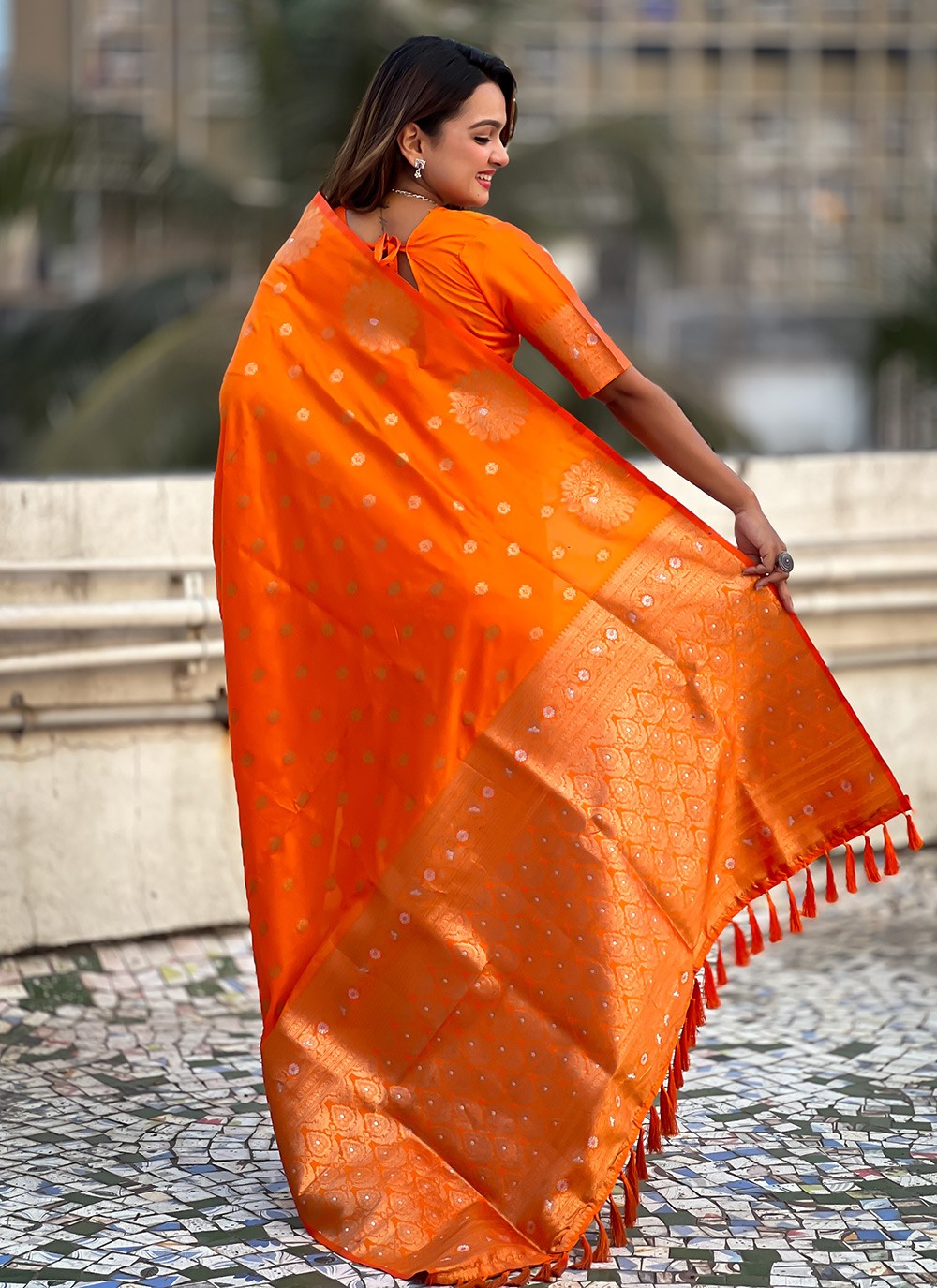 Woven Silk Orange Saree S14683