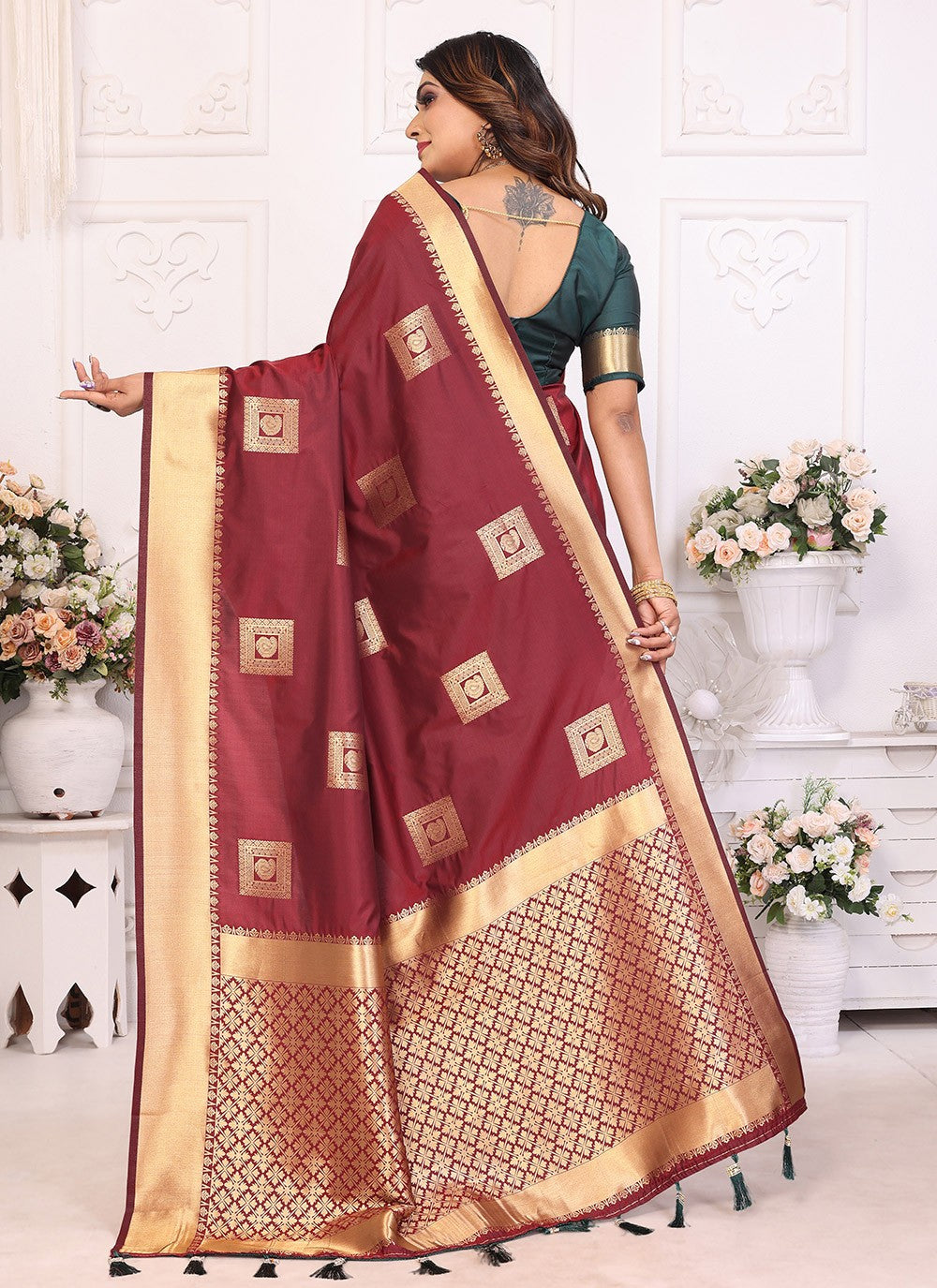 Woven Silk Brown Saree S14744