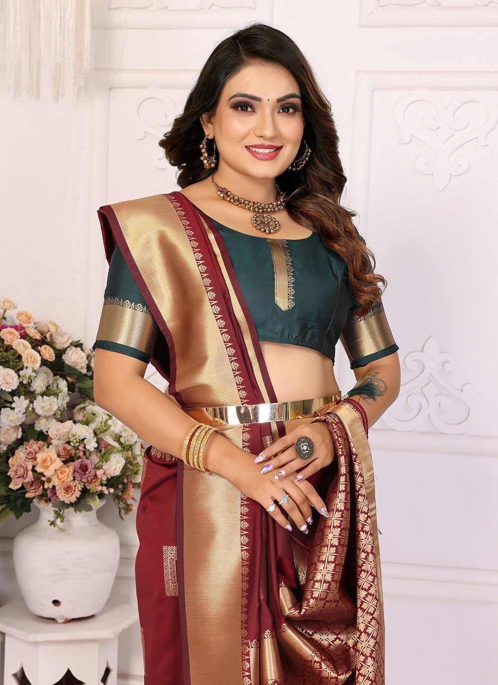 Woven Silk Brown Saree S14744
