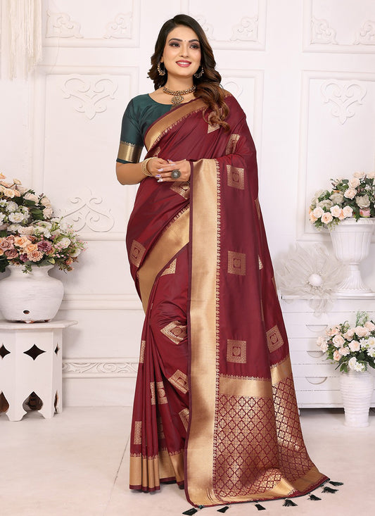 Woven Silk Brown Saree S14744