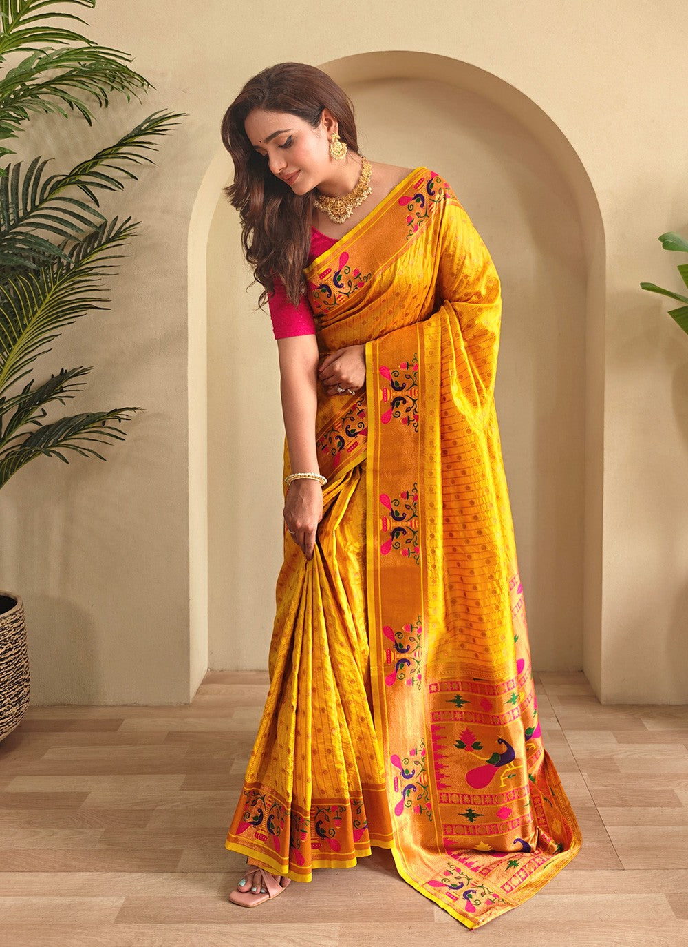 Mustard Silk Classic Saree Woven S16431
