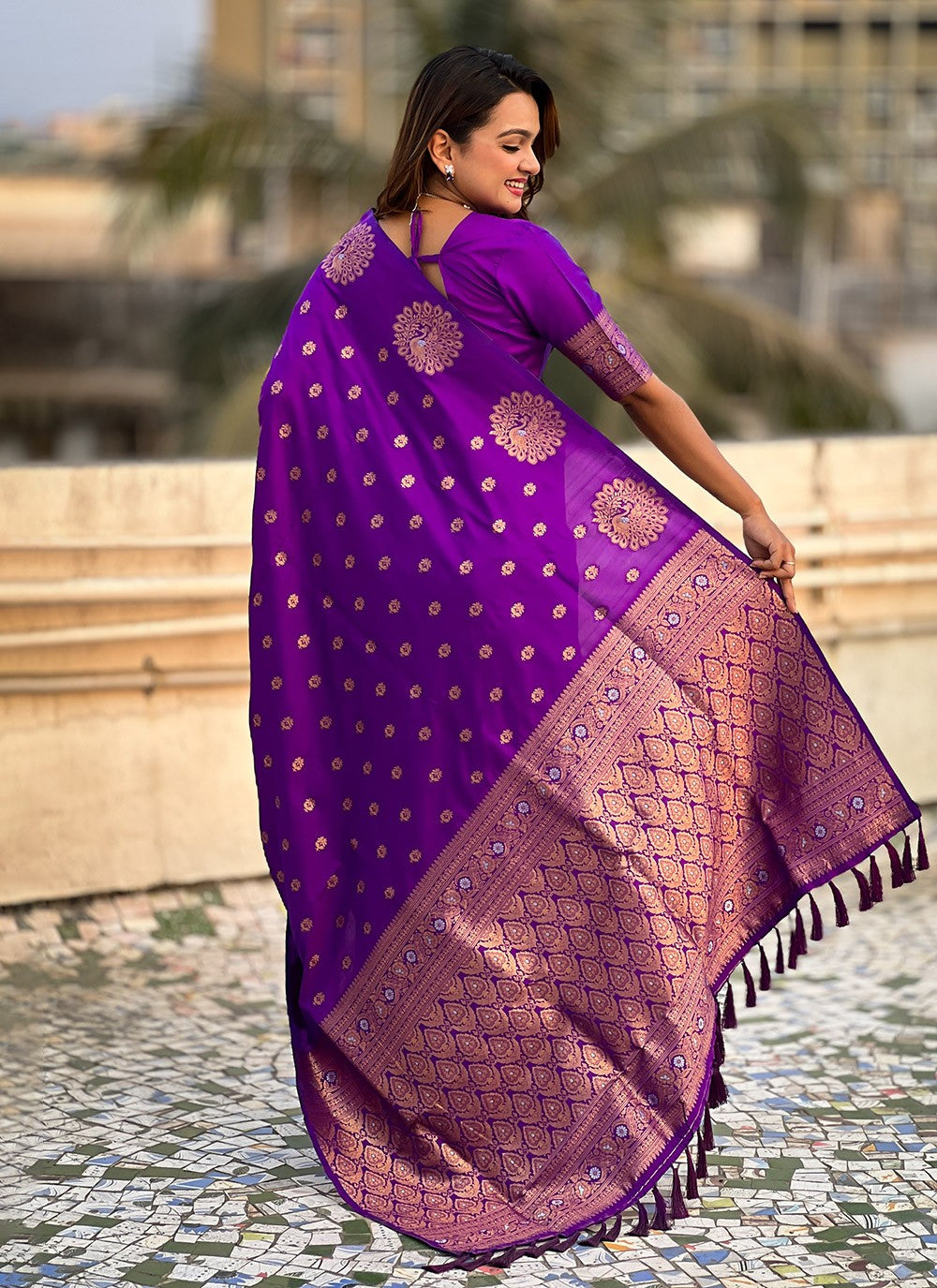 Woven Silk Purple Saree S14682