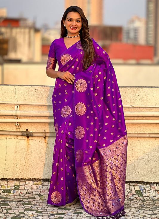 Woven Silk Purple Saree S14682