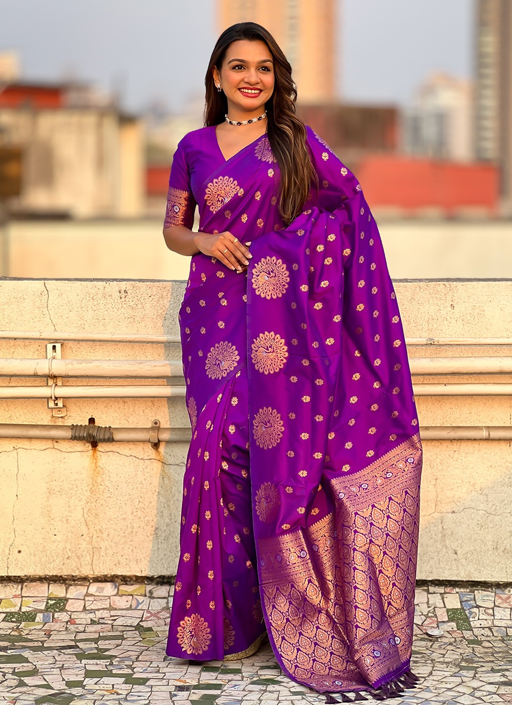 Woven Silk Purple Saree S14682