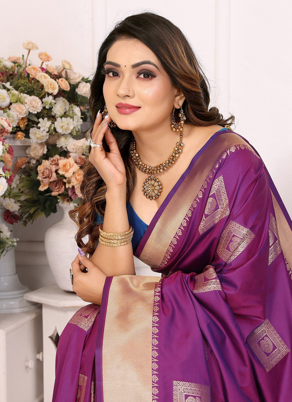 Woven Silk Purple Saree S14745