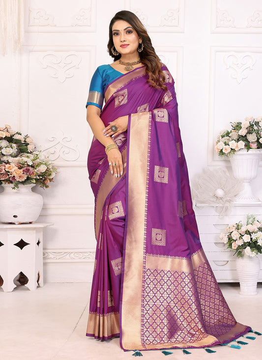 Woven Silk Purple Saree S14745
