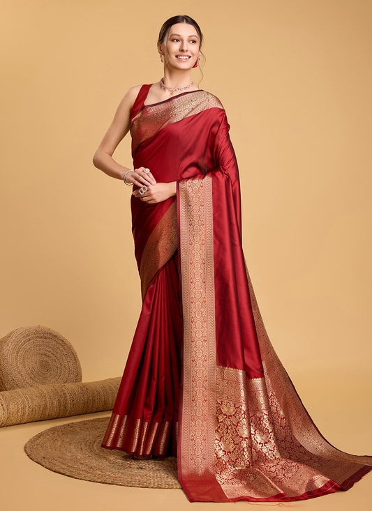 Woven Silk Red Saree S13853