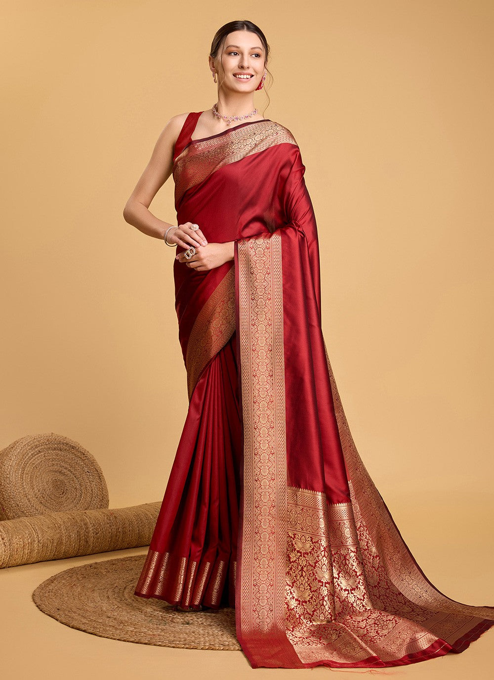 Woven Silk Red Saree S14089