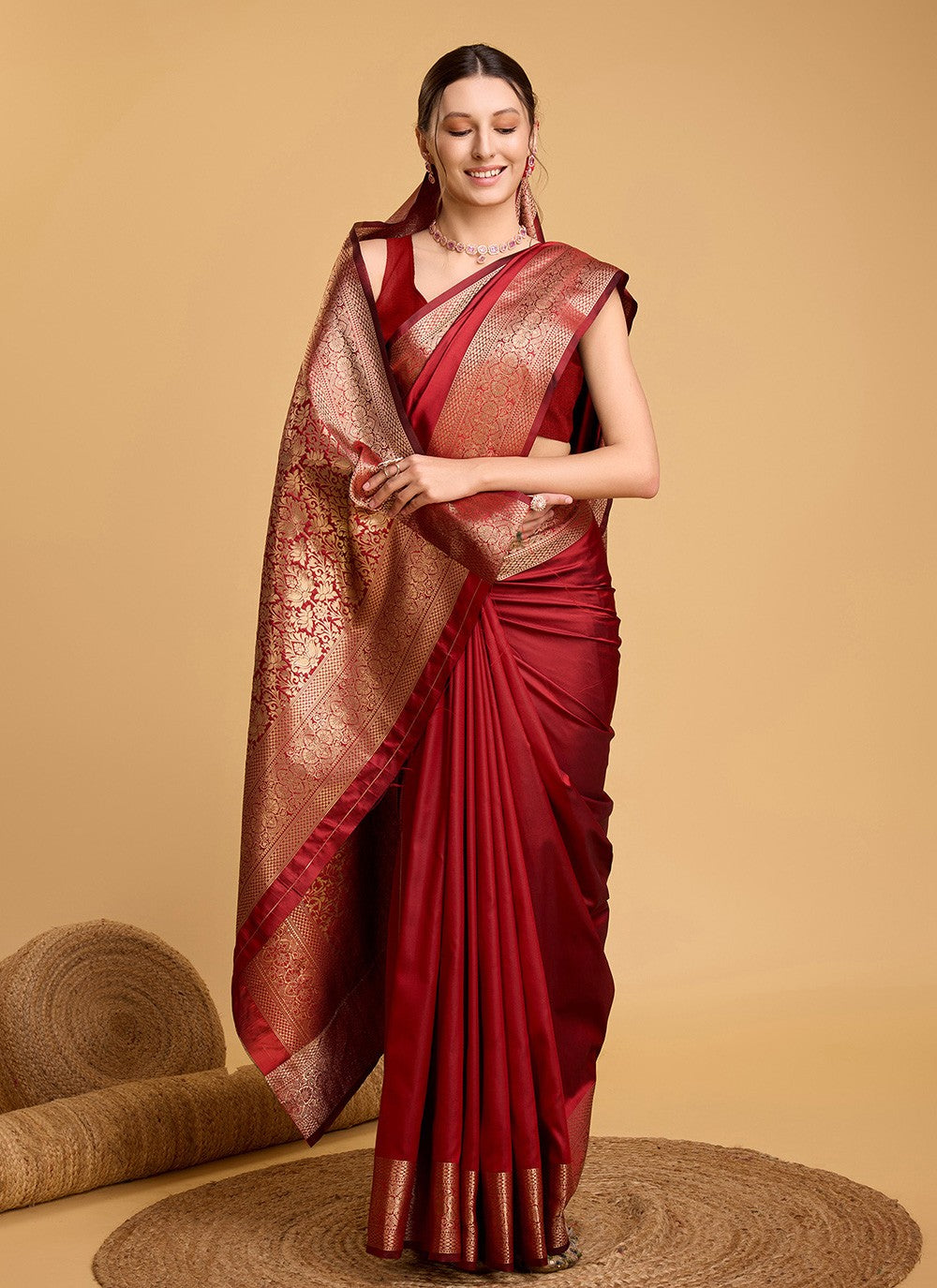 Woven Silk Red Saree S13853