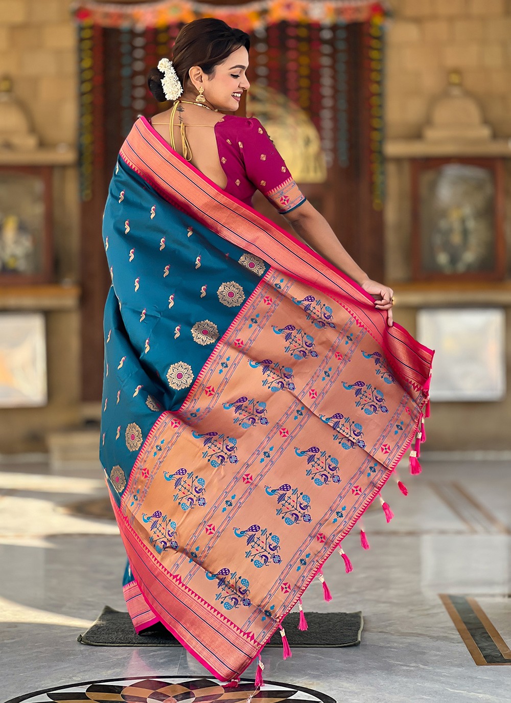 Teal Silk Classic Saree Woven S16043