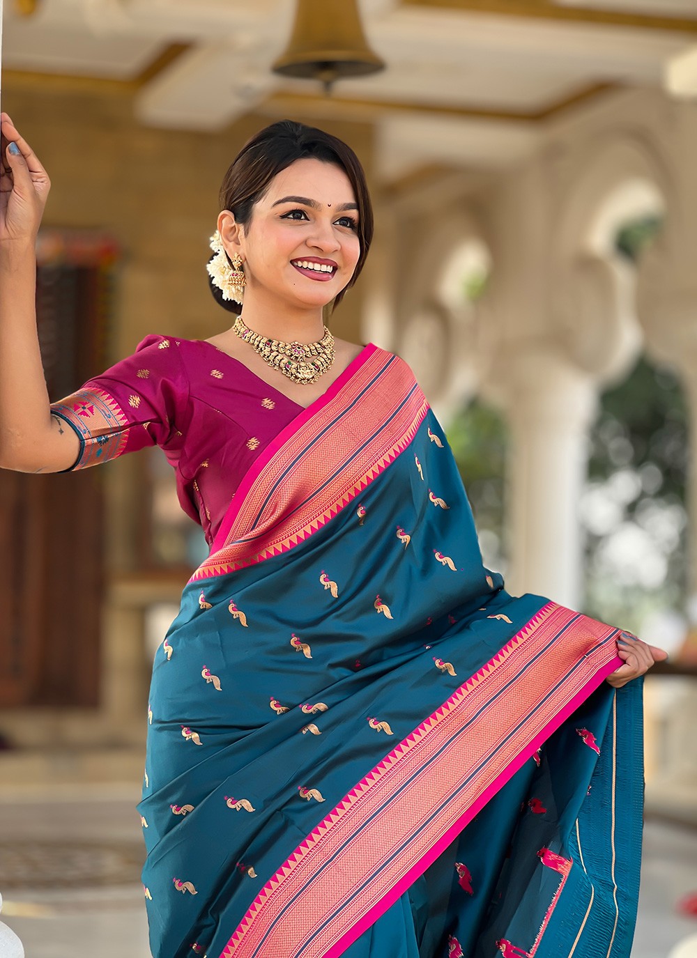 Teal Silk Classic Saree Woven S16043