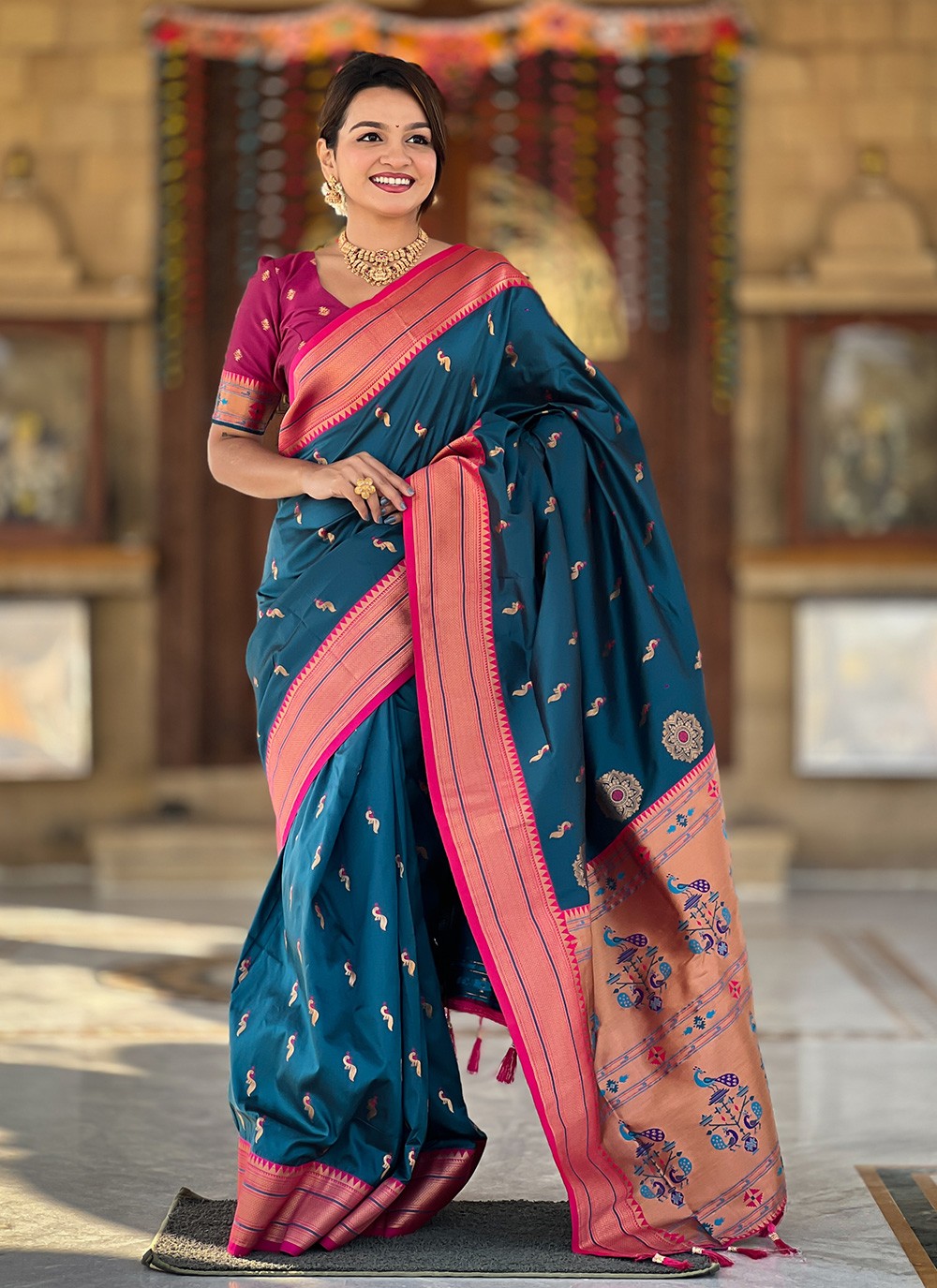 Teal Silk Classic Saree Woven S16043