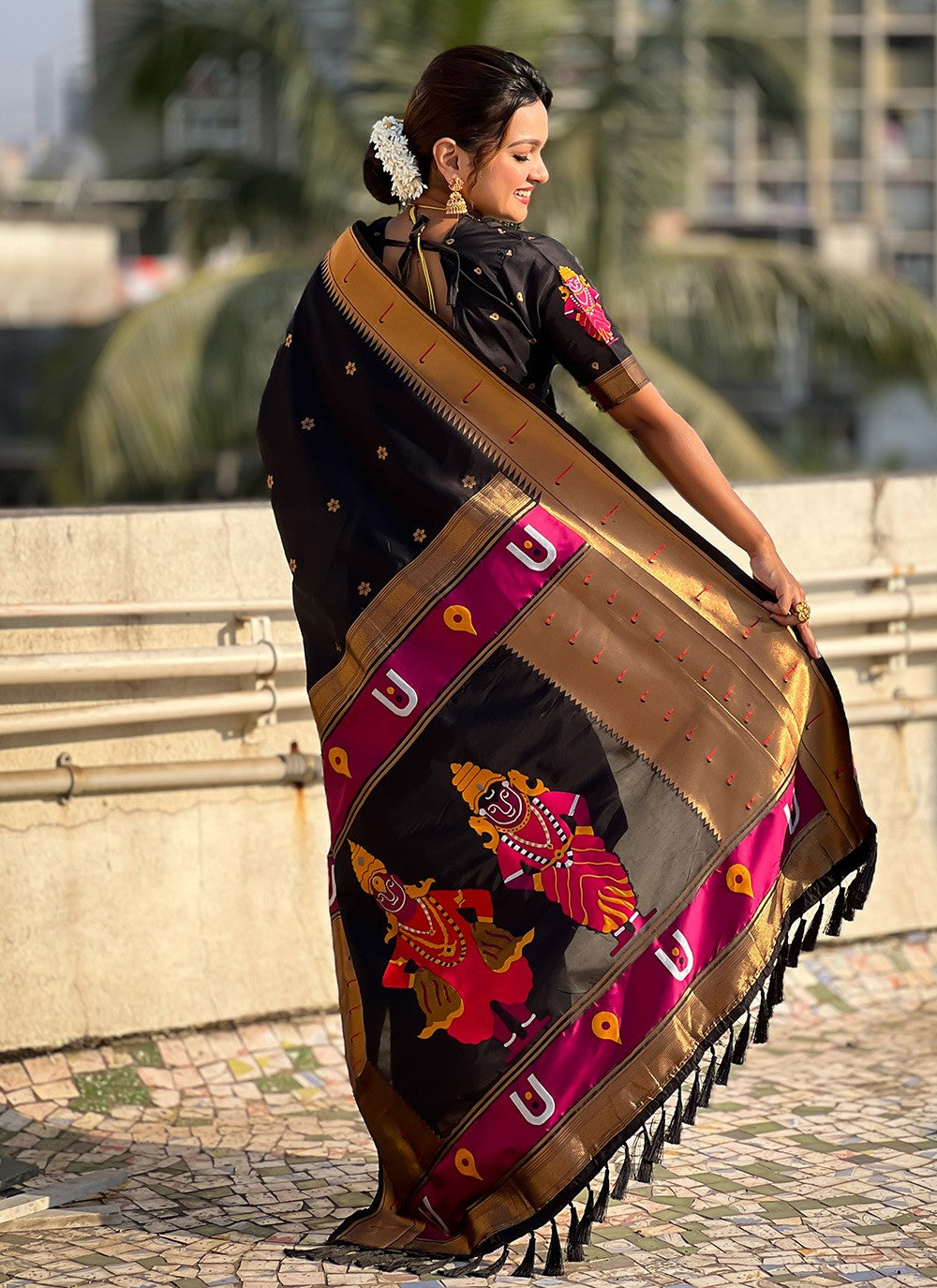 Trendy Saree Woven Aqua Blue, Black Silk Saree S12617