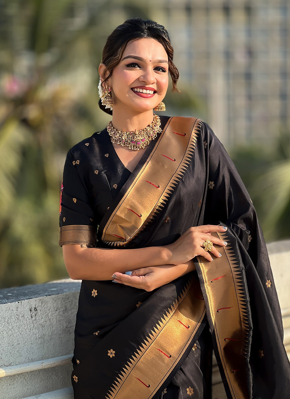 Trendy Saree Woven Aqua Blue, Black Silk S12617
