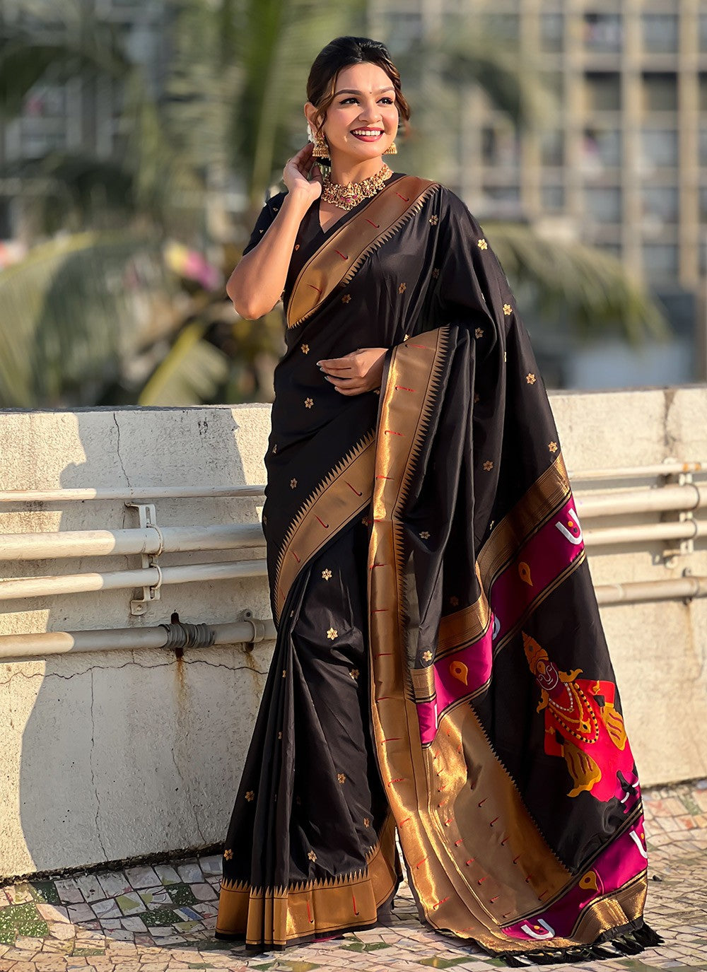 Trendy Saree Woven Aqua Blue, Black Silk S12617