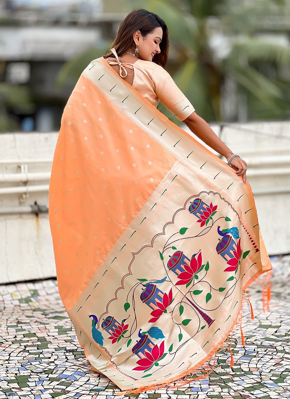 Peach Silk Trendy Saree Woven, Zari S19445