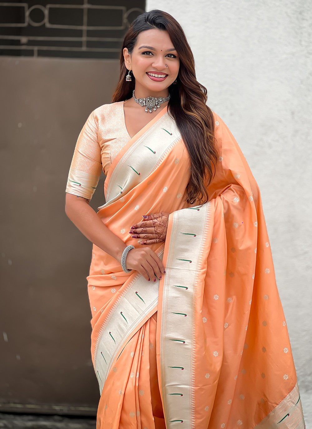 Peach Silk Trendy Saree Woven, Zari S19445