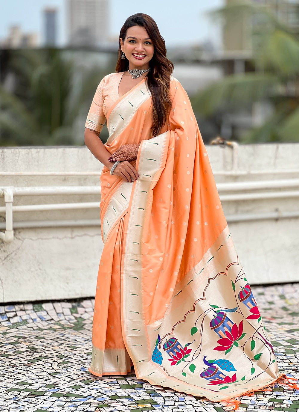 Peach Silk Trendy Saree Woven, Zari S19445