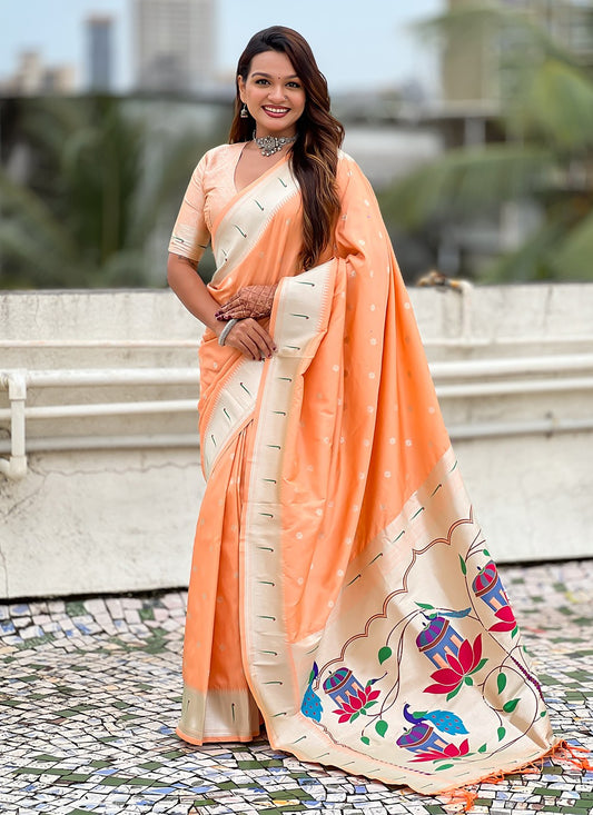 Peach Silk Trendy Saree Woven, Zari S19445