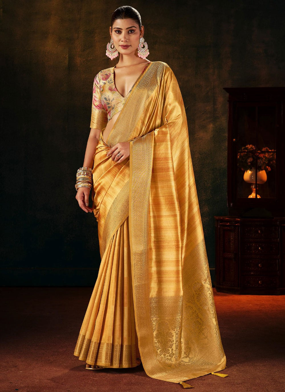 Yellow Silk Classic Saree Weaving Zari S19260
