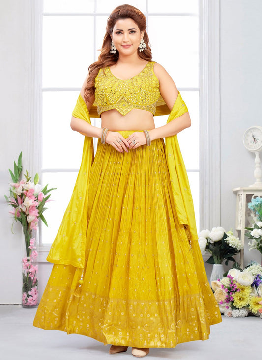 Jacquard Work Silk Yellow Lehenga Choli L3473