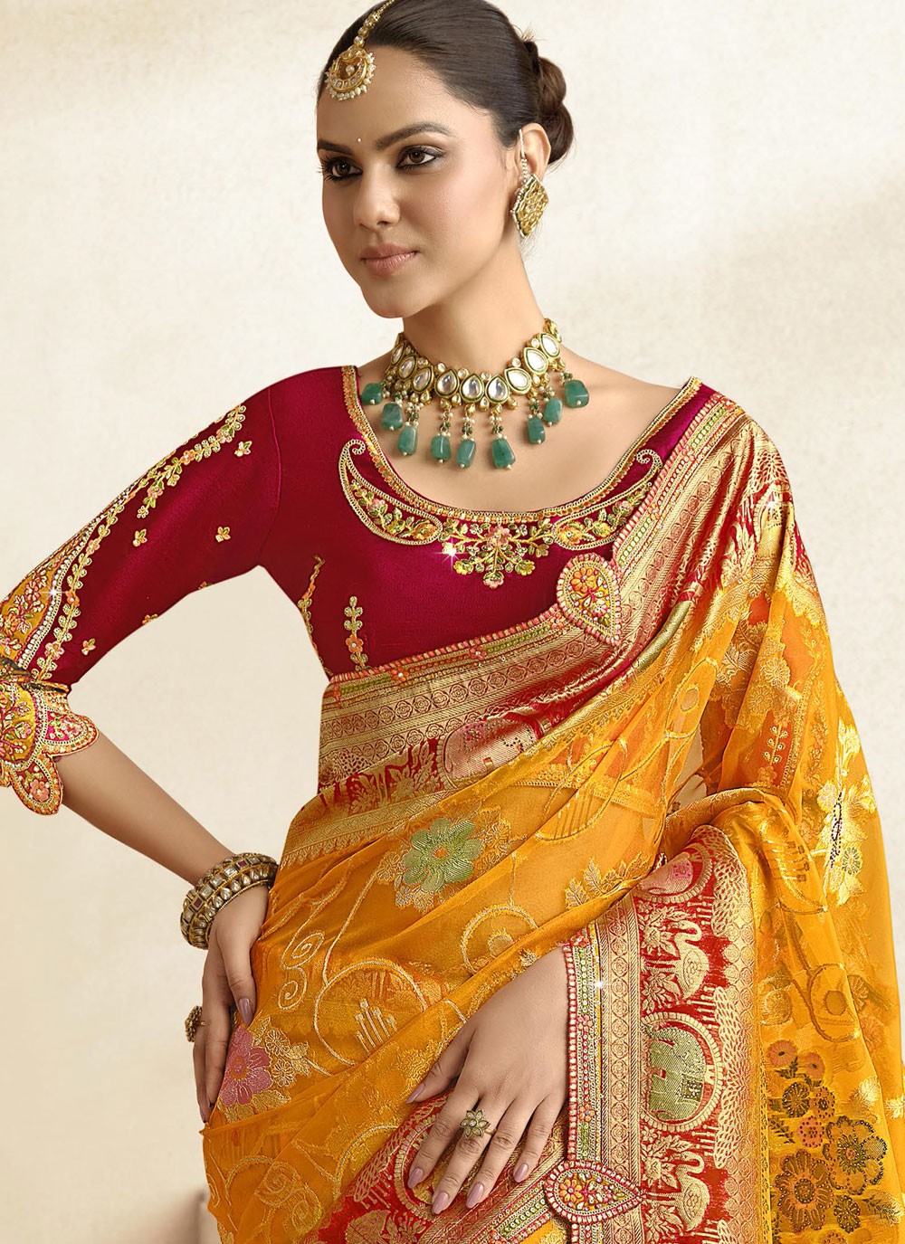 Cut Work Silk Yellow Traditional Saree S15466